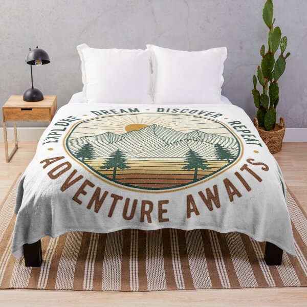 Item preview, Adventure Awaits Explore Dream Discover Vintage Mountain Line Art Badge designed and sold by cannsuh.