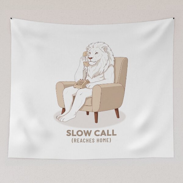 Item preview, White Lion Calling on Landline Phone Vintage Aesthetic designed and sold by COZY VINTAGE animal.
