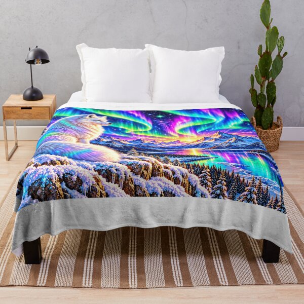 Artikelvorschau, Northern Lights Arctic Fox Fantasy Landscape entworfen und verkauft von New Wave Artworks & Odds &Ends.