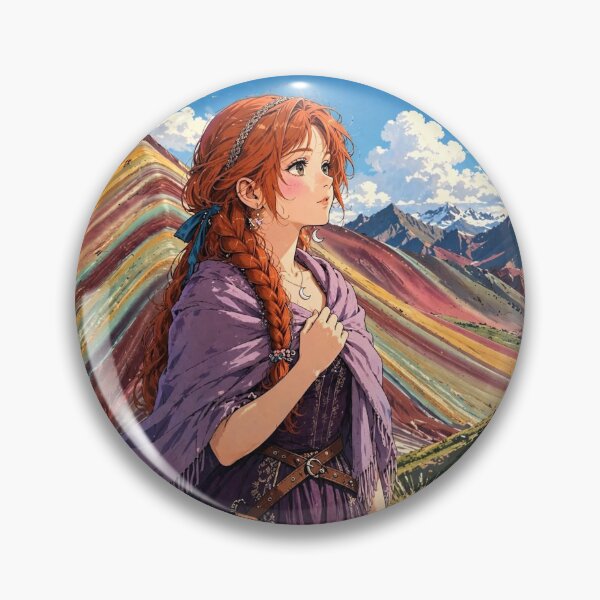 Item preview, Peru Rainbow Mountain with an Enchanting Redhead Traveler in a Deep Purple Dress, Colorful Andes and Dramatic Mountain Landscape designed and sold by DibujandoPorfa.