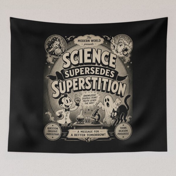 Item preview, science supersedes superstition vintage 1930s cartoon skepticism designed and sold by Detinpenlea55.