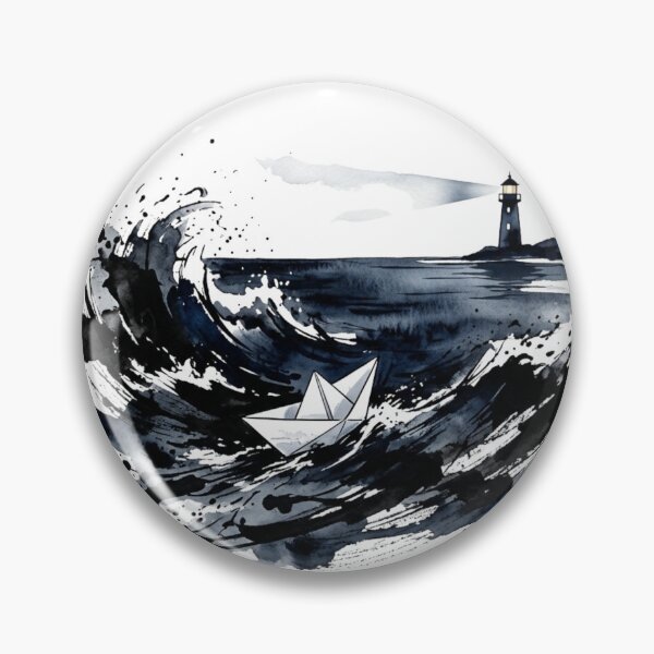 Item preview, Hope in the Storm - Watercolor Paper Boat and Lighthouse Art designed and sold by Sanan Israyilli.