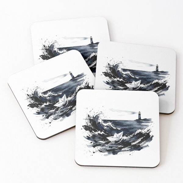 Item preview, Hope in the Storm - Watercolor Paper Boat and Lighthouse Art designed and sold by Sanan Israyilli.