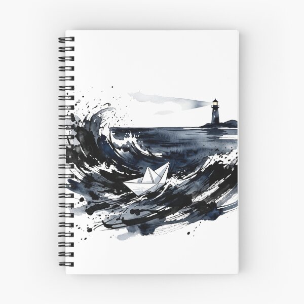 Item preview, Hope in the Storm - Watercolor Paper Boat and Lighthouse Art designed and sold by Sanan Israyilli.