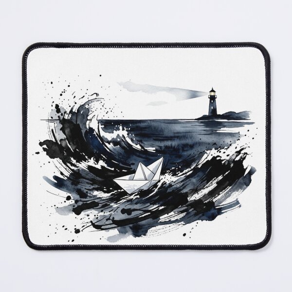 Item preview, Hope in the Storm - Watercolor Paper Boat and Lighthouse Art designed and sold by Sanan Israyilli.