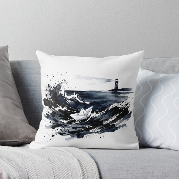 Item preview, Hope in the Storm - Watercolor Paper Boat and Lighthouse Art designed and sold by Sanan Israyilli.