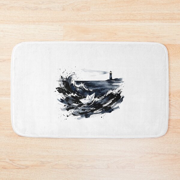 Item preview, Hope in the Storm - Watercolor Paper Boat and Lighthouse Art designed and sold by Sanan Israyilli.