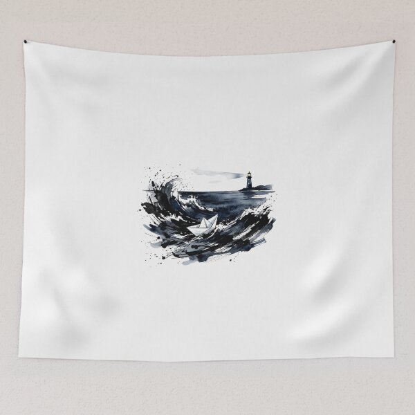 Item preview, Hope in the Storm - Watercolor Paper Boat and Lighthouse Art designed and sold by Sanan Israyilli.