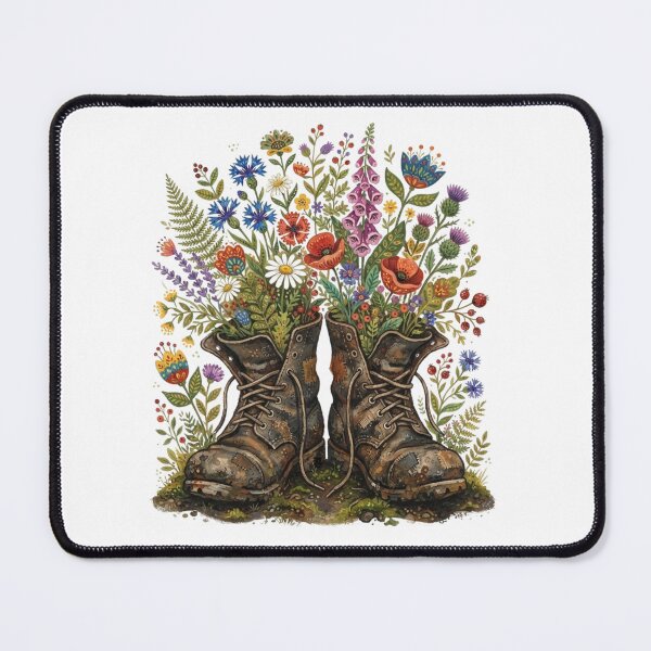 Item preview, Life Blooms Anywhere - Vintage Wildflowers Hiking Boots Art designed and sold by Sanan Israyilli.