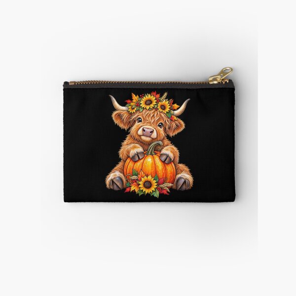 Item preview, Cute Baby Highland Cow with Sunflowers Holds Pumpkin designed and sold by Lion and Lamb Design.