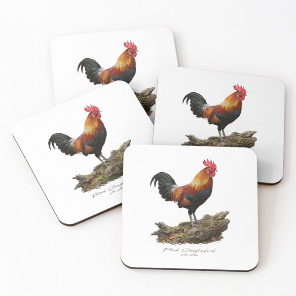 Item preview, Red Junglefowl on Wooden Log Bird Illustration designed and sold by Takeda-art.