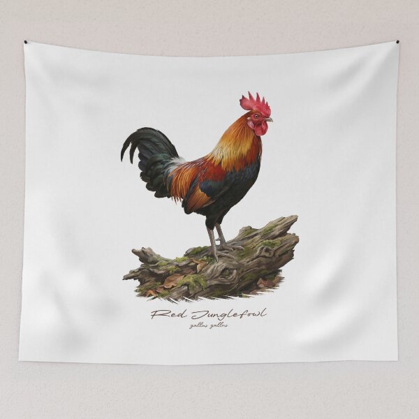 Item preview, Red Junglefowl on Wooden Log Bird Illustration designed and sold by Takeda-art.