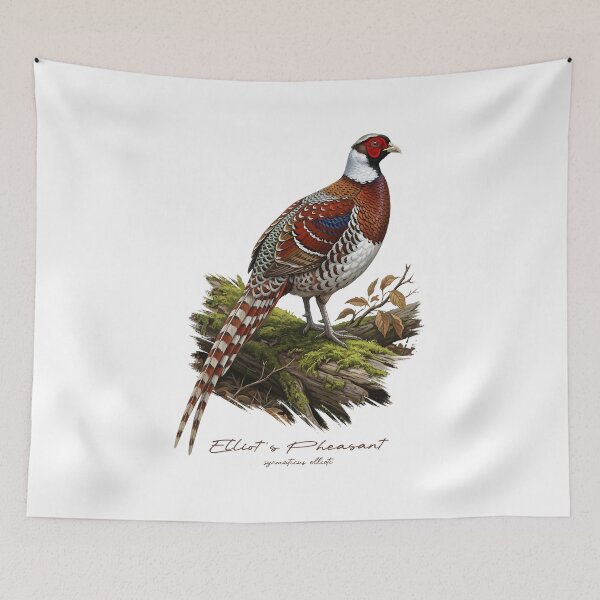 Item preview, Elliot's Pheasant on Mossy Log Bird Illustration designed and sold by Takeda-art.