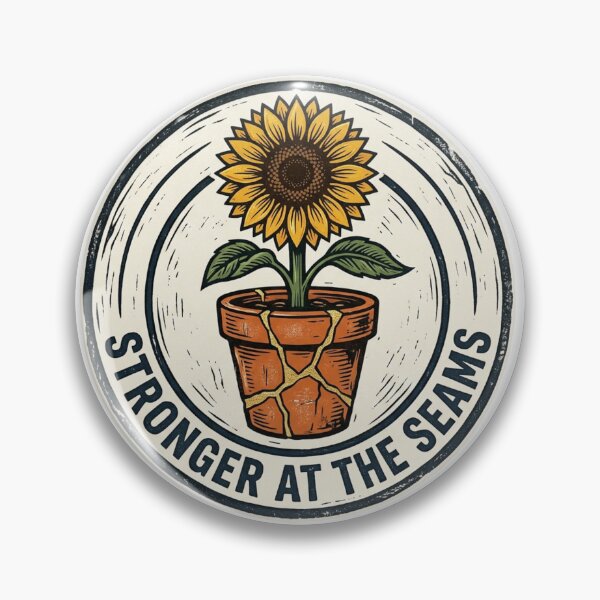 Item preview, Stronger At The Seams - Vintage Kintsugi Sunflower Badge designed and sold by Sanan Israyilli.