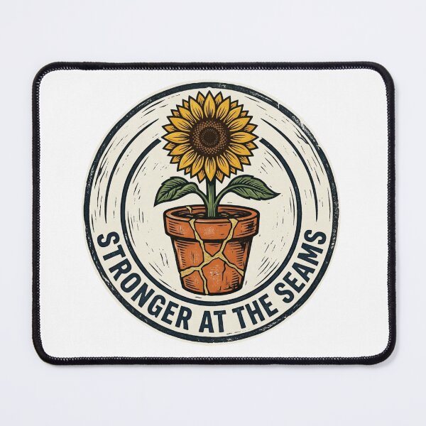 Item preview, Stronger At The Seams - Vintage Kintsugi Sunflower Badge designed and sold by Sanan Israyilli.