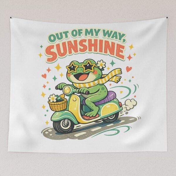 Item preview, Out of My Way Sunshine Funny Frog Scooter Retro Cottagecore Art Design designed and sold by inkoutninja.