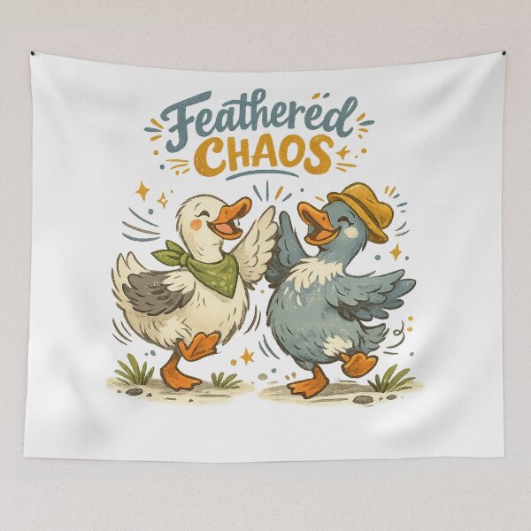 Item preview, Feathered Chaos Funny Duck Besties High Five Farmyard Humor Art Design designed and sold by inkoutninja.