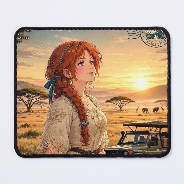 Item preview, Tanzania Serengeti Safari with a Beautiful Redhead Traveler in Elegant Safari Fashion, Golden Savannah and Majestic African Landscape designed and sold by DibujandoPorfa.