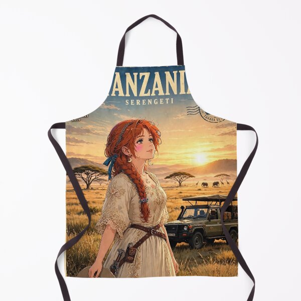 Item preview, Tanzania Serengeti Safari with a Beautiful Redhead Traveler in Elegant Safari Fashion, Golden Savannah and Majestic African Landscape designed and sold by DibujandoPorfa.