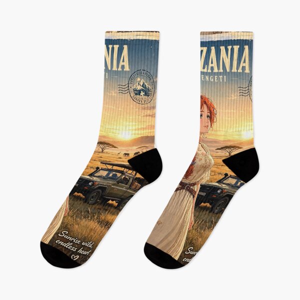 Item preview, Tanzania Serengeti Safari with a Beautiful Redhead Traveler in Elegant Safari Fashion, Golden Savannah and Majestic African Landscape designed and sold by DibujandoPorfa.