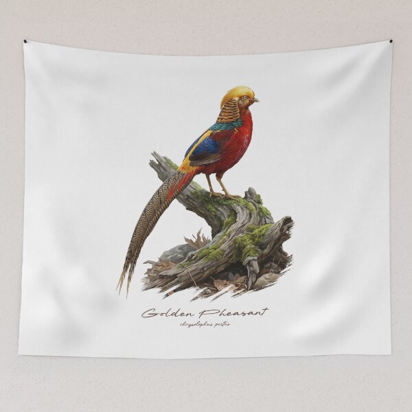 Item preview, Golden Pheasant on Tree Stump Bird Illustration designed and sold by Takeda-art.