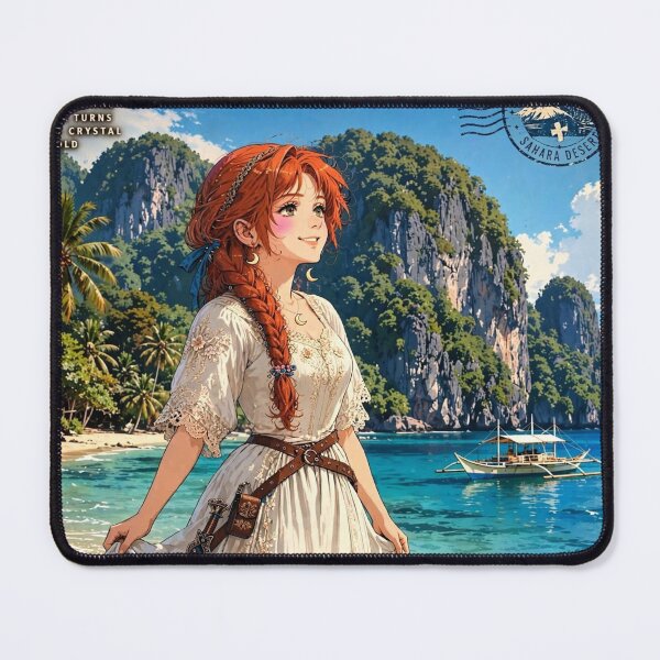 Item preview, Philippines Palawan with a Beautiful Redhead Traveler in a Delicate White Dress, Turquoise Lagoon, Tropical Cliffs and Paradise Island Landscape designed and sold by DibujandoPorfa.