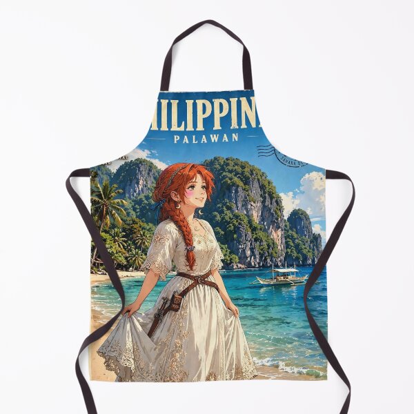 Item preview, Philippines Palawan with a Beautiful Redhead Traveler in a Delicate White Dress, Turquoise Lagoon, Tropical Cliffs and Paradise Island Landscape designed and sold by DibujandoPorfa.