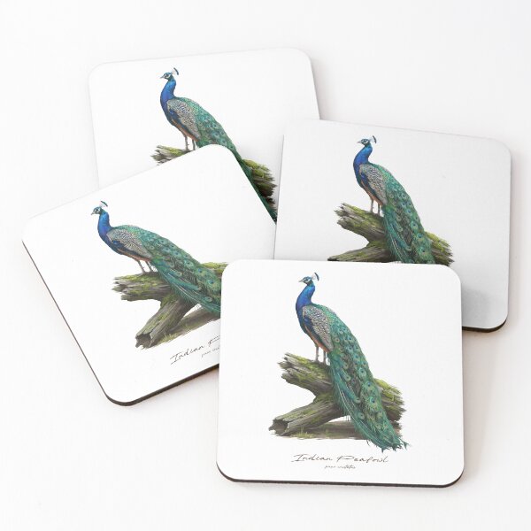 Item preview, Indian Peafowl on Mossy Wood Log Bird Illustration designed and sold by Takeda-art.