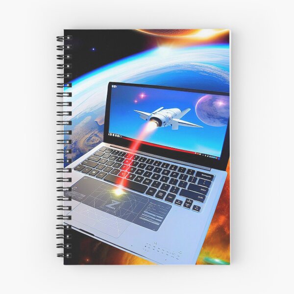 Item preview, Digital Futuristic Sci-Fi Galaxy Image of Laptop over the  Earth with Launch of Spaceship into Monitor. designed and sold by Giulivo Store Graphic.