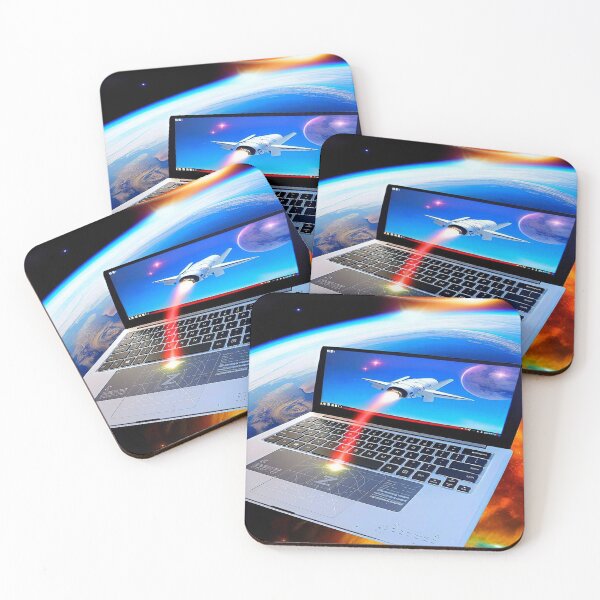Item preview, Digital Futuristic Sci-Fi Galaxy Image of Laptop over the  Earth with Launch of Spaceship into Monitor. designed and sold by Giulivo Store Graphic.