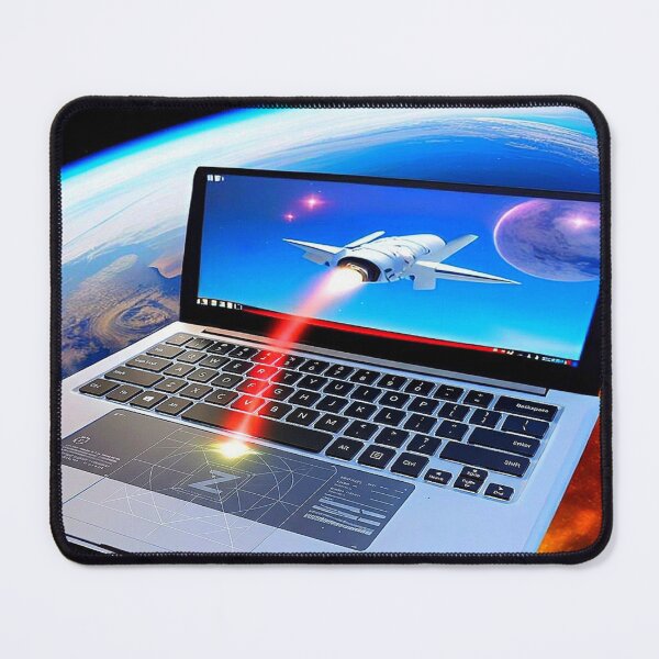 Item preview, Digital Futuristic Sci-Fi Galaxy Image of Laptop over the Earth with Launch of Spaceship into Monitor. designed and sold by Giulivo Store Graphic.