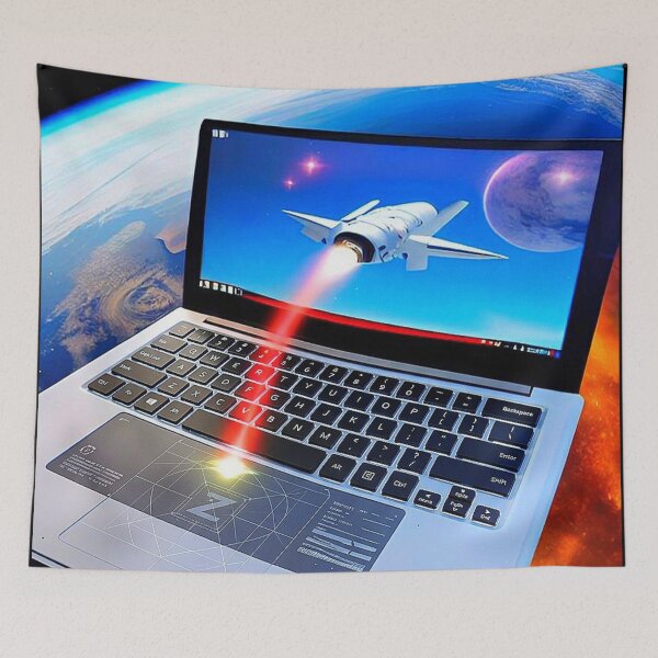 Item preview, Digital Futuristic Sci-Fi Galaxy Image of Laptop over the  Earth with Launch of Spaceship into Monitor. designed and sold by Giulivo Store Graphic.