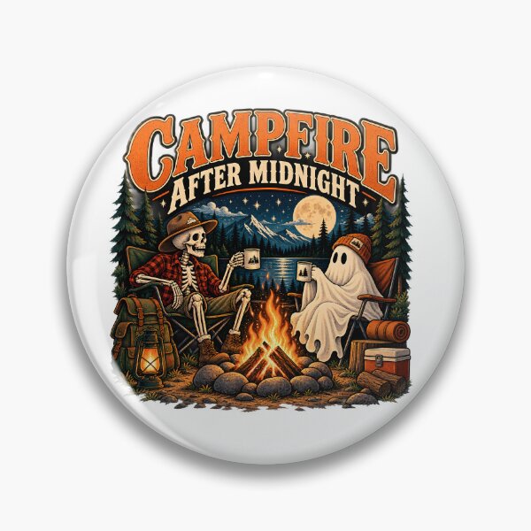 Item preview, Campfire After Midnight Skeleton Ghost Retro Halloween Camping designed and sold by suthee navakul.