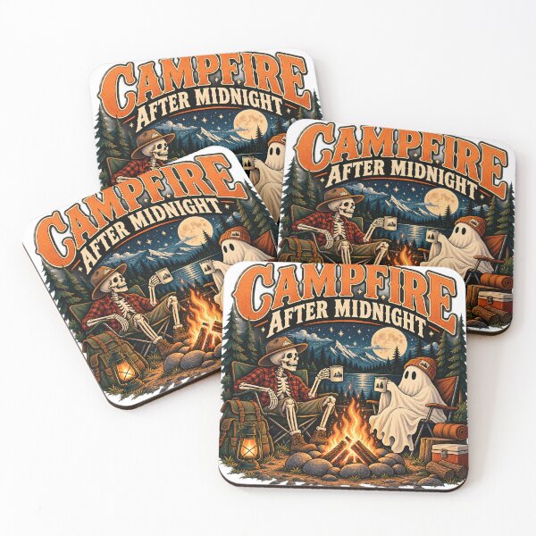 Item preview, Campfire After Midnight Skeleton Ghost Retro Halloween Camping designed and sold by suthee navakul.