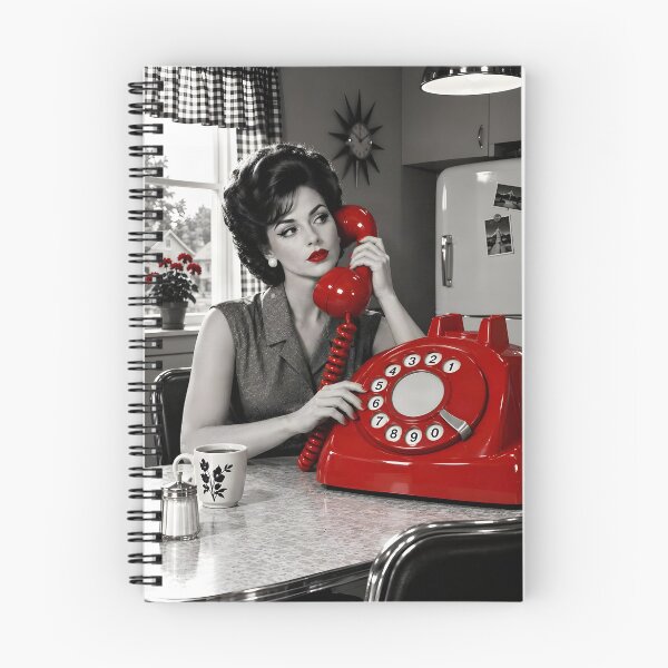 Item preview, Vintage Housewife With a Giant Red Telephone | Classic Retro Suburban Prints designed and sold by UrbanTempleArt.