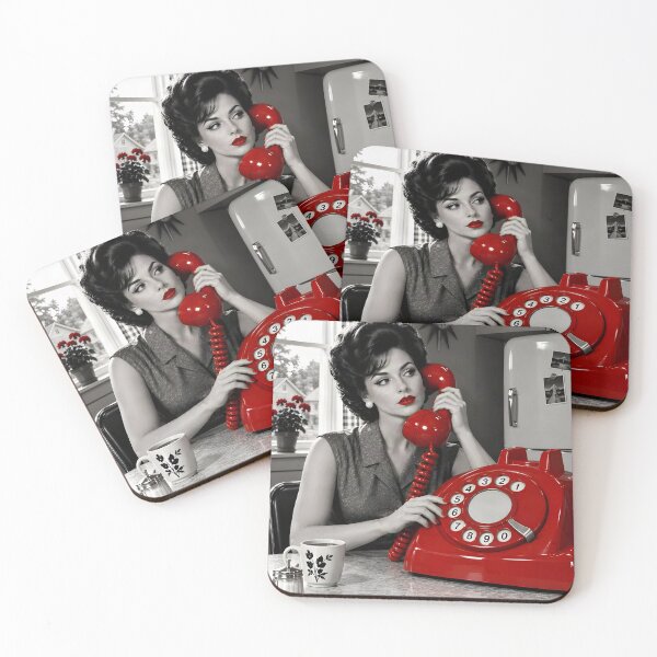 Item preview, Vintage Housewife With a Giant Red Telephone | Classic Retro Suburban Prints designed and sold by UrbanTempleArt.