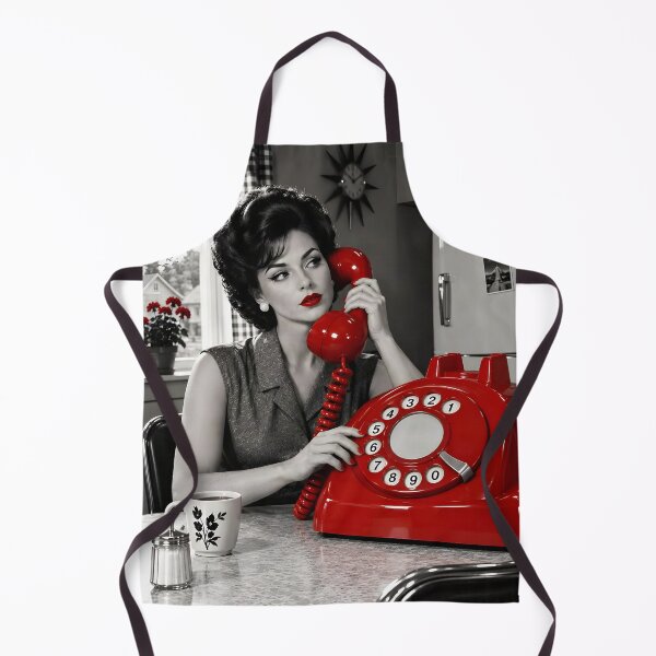 Item preview, Vintage Housewife With a Giant Red Telephone | Classic Retro Suburban Prints designed and sold by UrbanTempleArt.