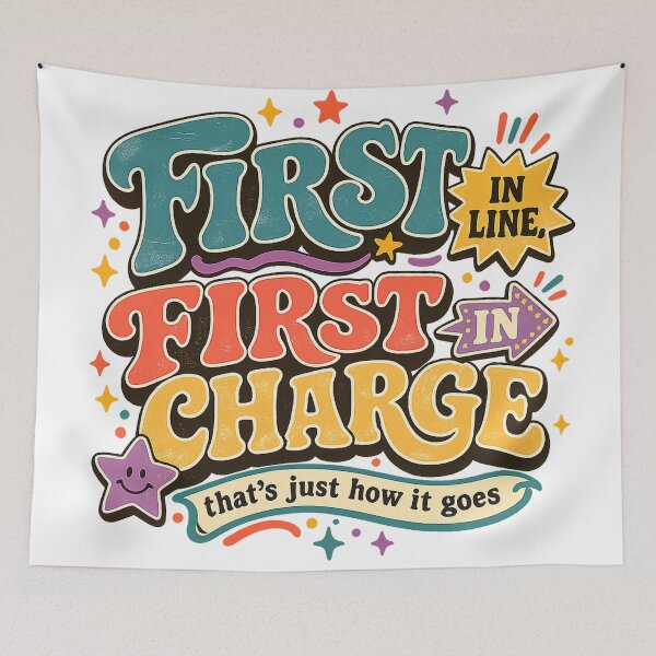 Item preview, First in Line First in Charge Funny Firstborn Sibling Retro Art Design designed and sold by inkoutninja.