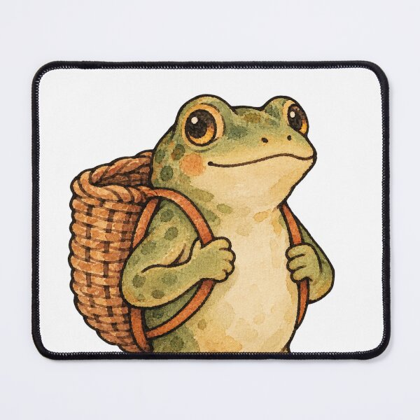 Item preview, Cottagecore Frog with Wicker Basket Watercolor Art designed and sold by Jessie's Palette.