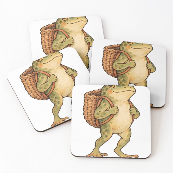 Item preview, Cottagecore Frog with Wicker Basket Watercolor Art designed and sold by Jessie's Palette.