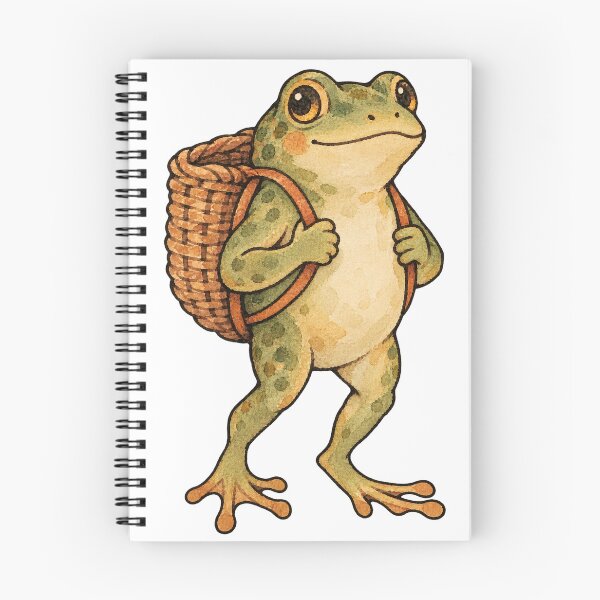 Item preview, Cottagecore Frog with Wicker Basket Watercolor Art designed and sold by Jessie's Palette.