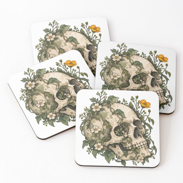 Item preview, Botanical Skull with Wildflowers Dark Cottagecore Art designed and sold by Jessie's Palette.