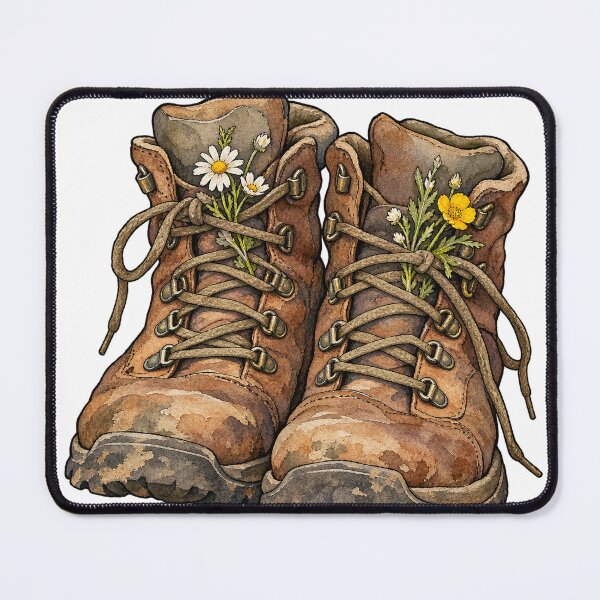 Item preview, Vintage Hiking Boots with Wildflowers Granola Girl Art designed and sold by Jessie's Palette.