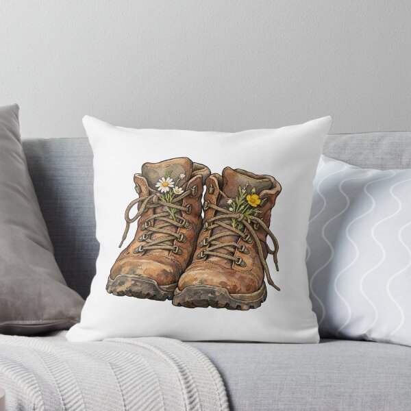 Item preview, Vintage Hiking Boots with Wildflowers Granola Girl Art designed and sold by Jessie's Palette.