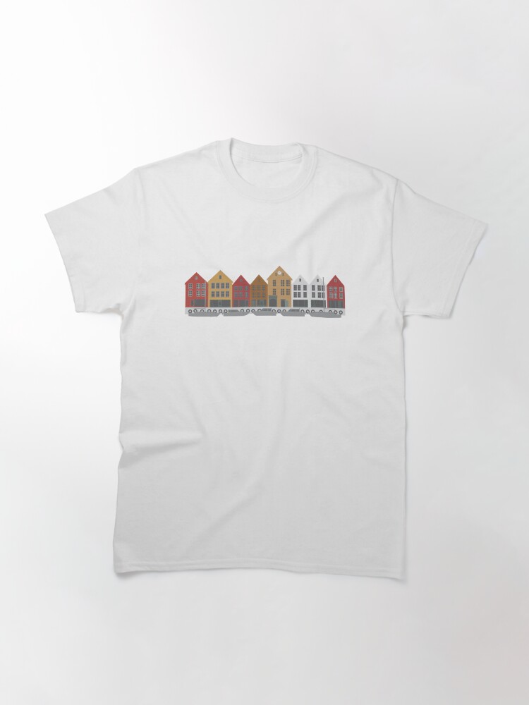 Alternate view of Bergen Norway downtown waterfront colorful buildings shopping district illustration Classic T-Shirt