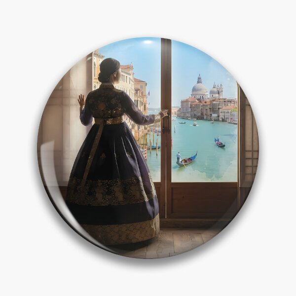 Item preview, Hanok Window to Venice: Traditional Korean Dress & Italian Canal Fantasy Art Print, Poster & Home Decor designed and sold by SOOstudio73.