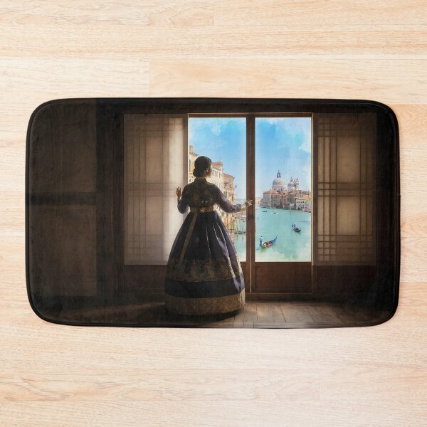 Item preview, Hanok Window to Venice: Traditional Korean Dress & Italian Canal Fantasy Art Print, Poster & Home Decor designed and sold by SOOstudio73.