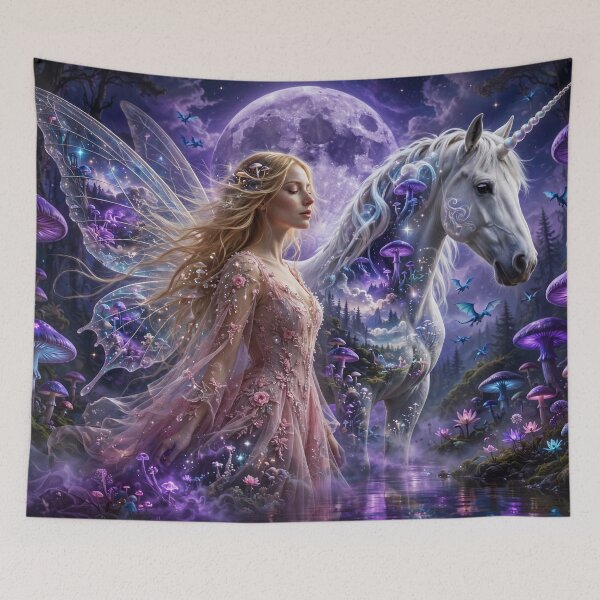 Item preview, Moonlit Enchantment – Fairy and Unicorn Realm designed and sold by DreamyWallVibes.