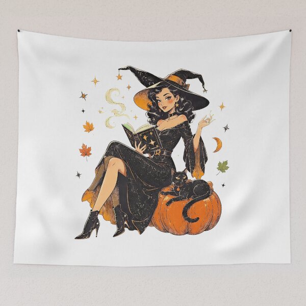 Item preview, Vintage Halloween Witch Reading Book With Black Cat designed and sold by BuncoHearas.