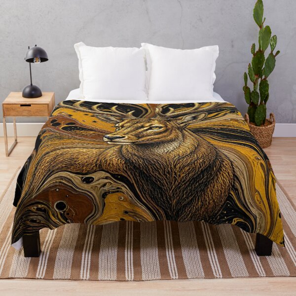 Item preview, Golden Stag Majesty - Geometric Triangle Fluid Art designed and sold by Breezes-of-Ida.